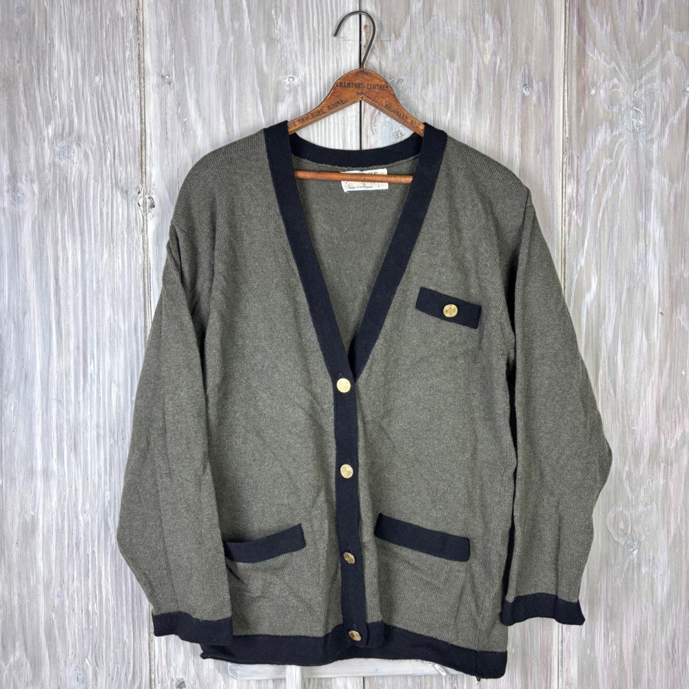 VTG James Pringle Scottish Pure Lambswool‎ Cardigan Gold Button Quiet Luxury 38
